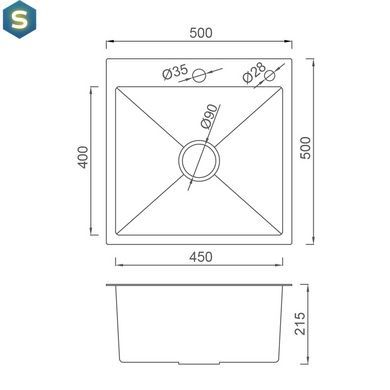 Кухонная мойка Gappo GS5050-6 накладная 500x500 мм, нержавеющая сталь, поверхность PVD, Черный/золото