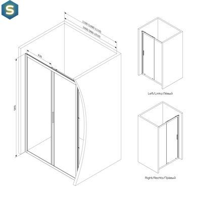 Душові двері Am.Pm Gem 110x195 см скло прозоре хром матовий W90UG-110-1S-195MT, прозорий, хром матовий