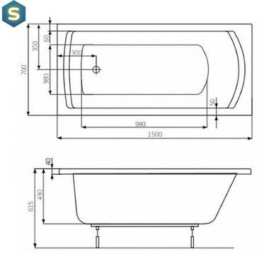Ванна акриловая Roca Linea в комплекте с ножками 150x70 A24T010000