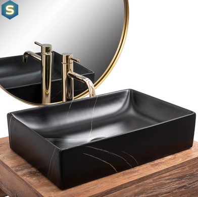 Умывальник Rea Inga накладной black marble mat REA-U8006, Черный матовый
