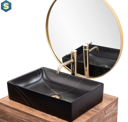 Умывальник Rea Inga накладной black marble mat REA-U8006, Черный матовый