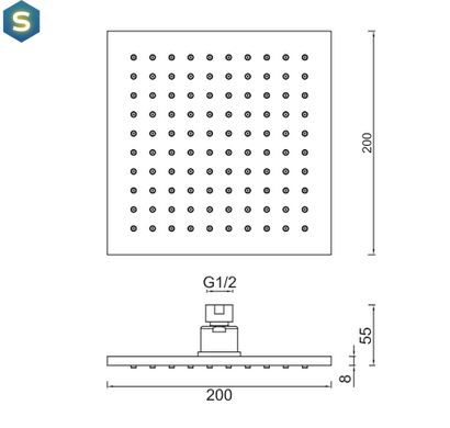 Верхній душ Ponsi Showerhead Square BNSOFCSF12, Хром