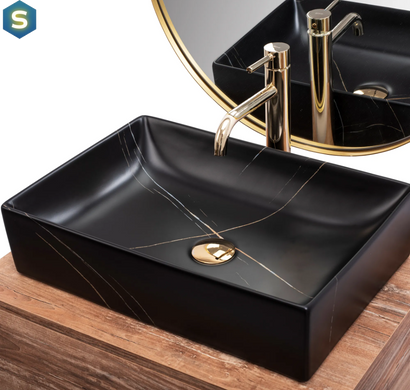 Умывальник Rea Inga накладной black marble mat REA-U8006, Черный матовый