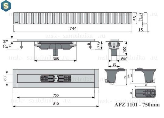 Водосточный желоб 750 мм Alcaplast APZ1101-750