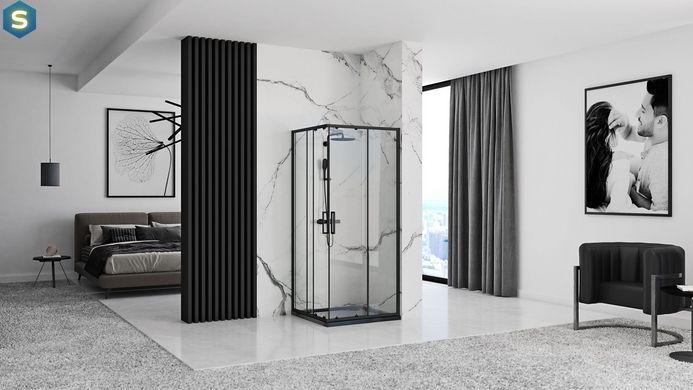 Душова кабіна Rea Punto 80x80 black REA-K4800, Чорний/золото, Універсальна, прозорий